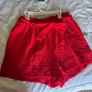 Red linen shorts